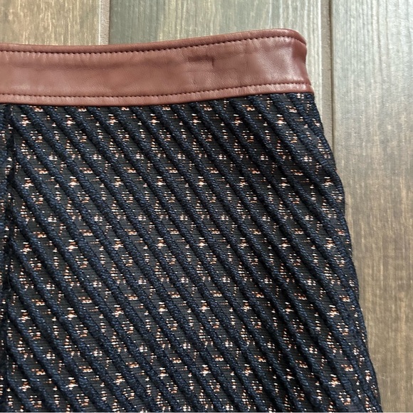 Theory Lanitta Heightened Tweed Leather Trim A-Line Skirt Sz 8 - Picture 5 of 9
